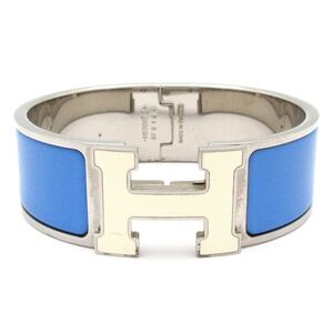 Hermès Clic Clac H Bangle Silver Blue White Hardware Patent Leather
